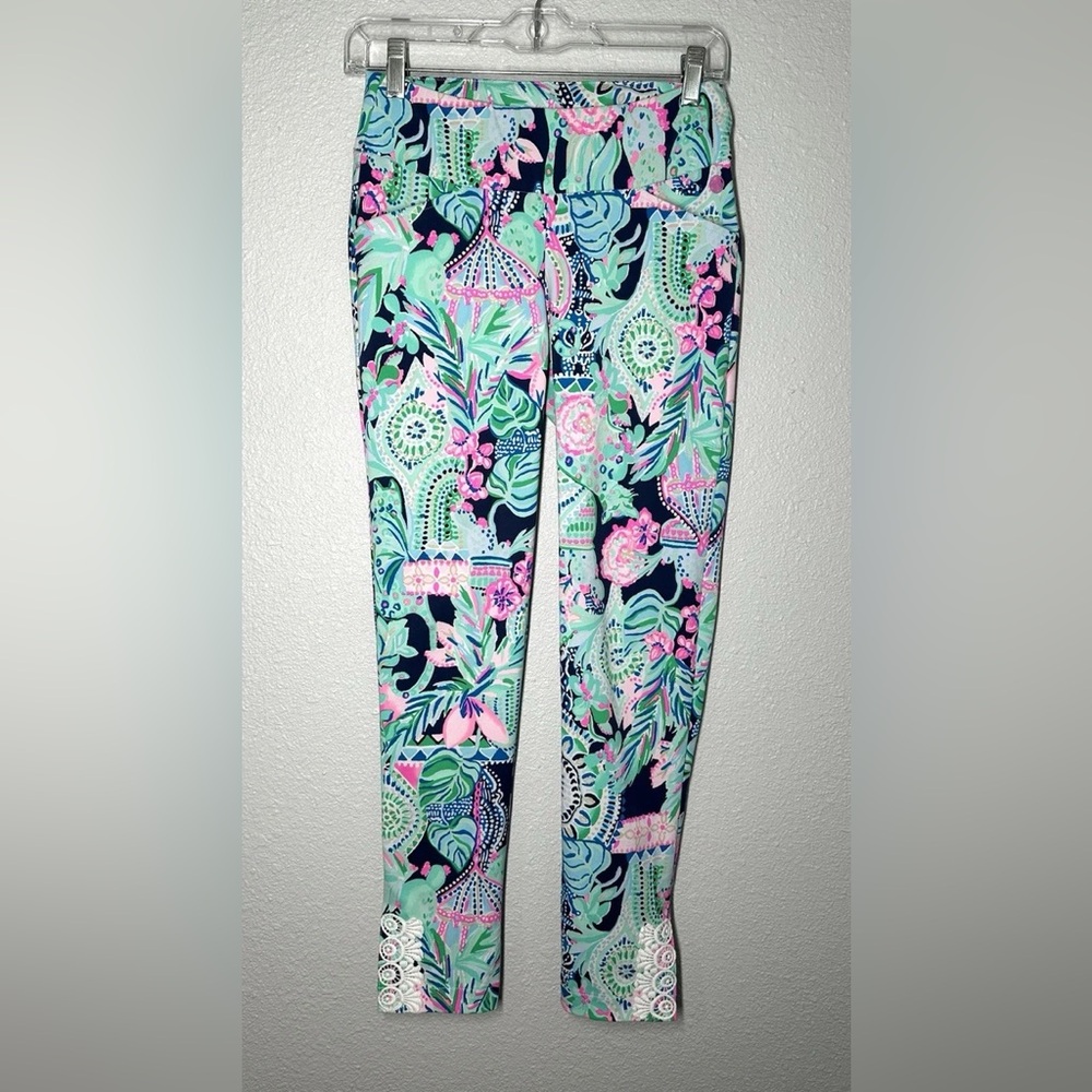 Lilly Pulitzer Luxletic Size 12 Corso Pants with Vibrant Colors & Lace Preloved